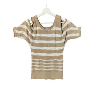 Boston Proper Cold Shoulder Knit‎ Top Striped Short Sleeve Beige Womens Size S